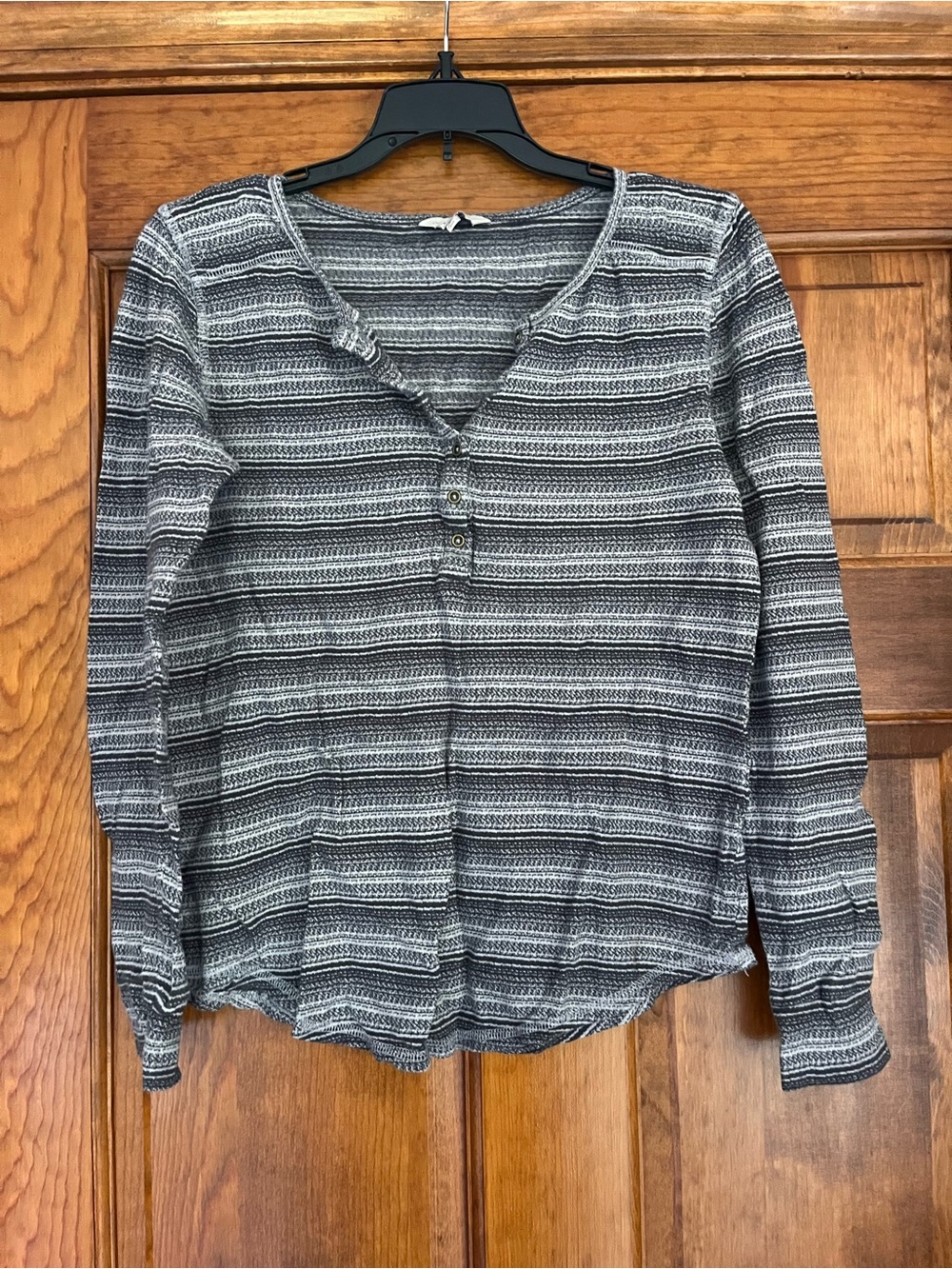 Lucky Brand Black & Gray Striped Long-Sleeve Henley